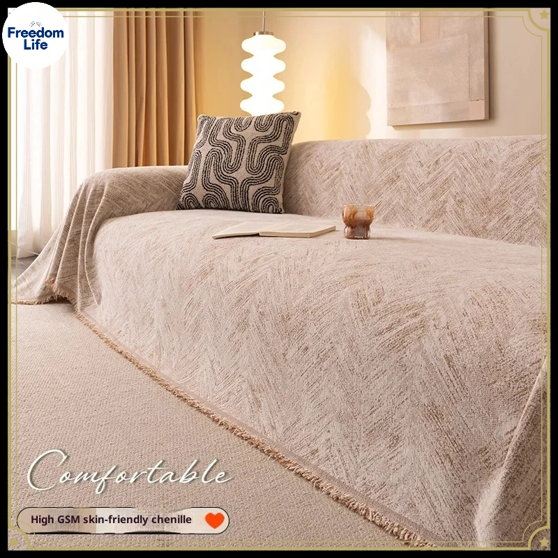One Piece Sofa Covers Elegant Stitch Chenille Slipcover for 2/3/4 Seater Couch Waterproof Cat Proof Couch Covers for Sofas