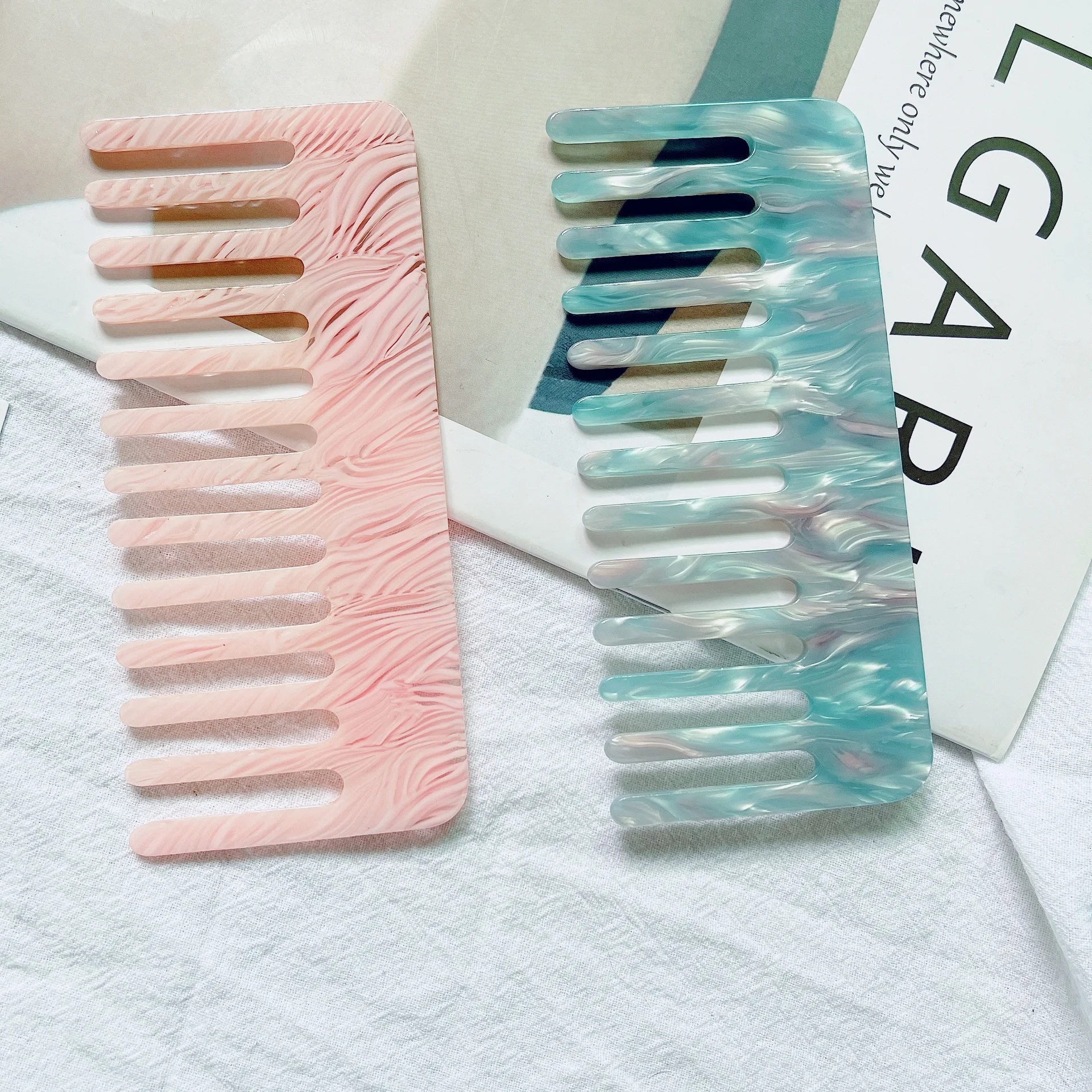 Korean ins candy color acetate sheet comb simple marble texture portable hair comb