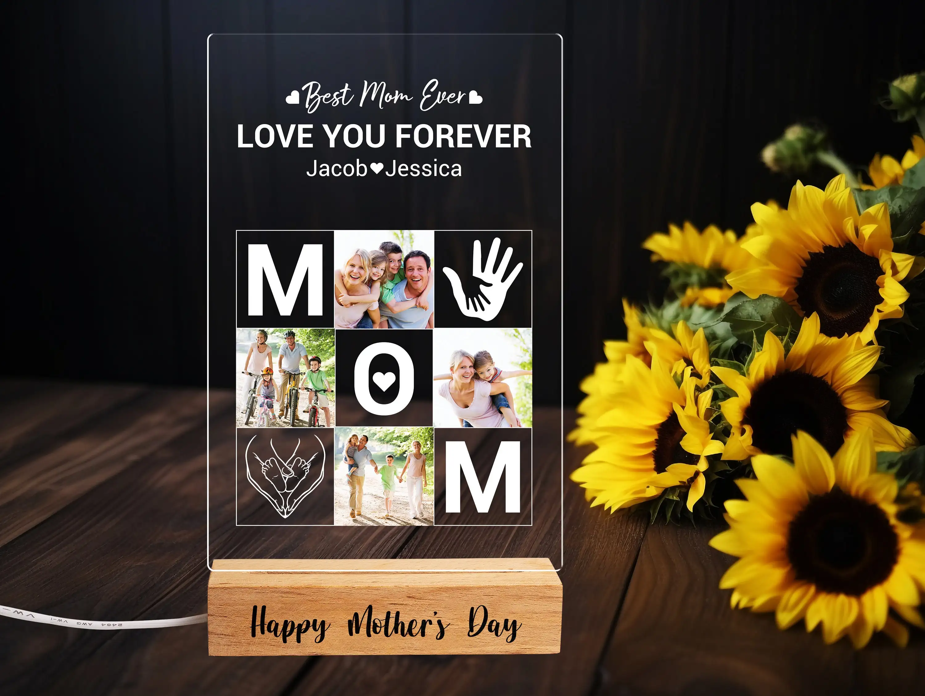 

Personalized Photo Night Light for Mom Engraved Wood Base Custom Acrylic Lamp Ideal Birthday Gift Cherish Parent-Child Time