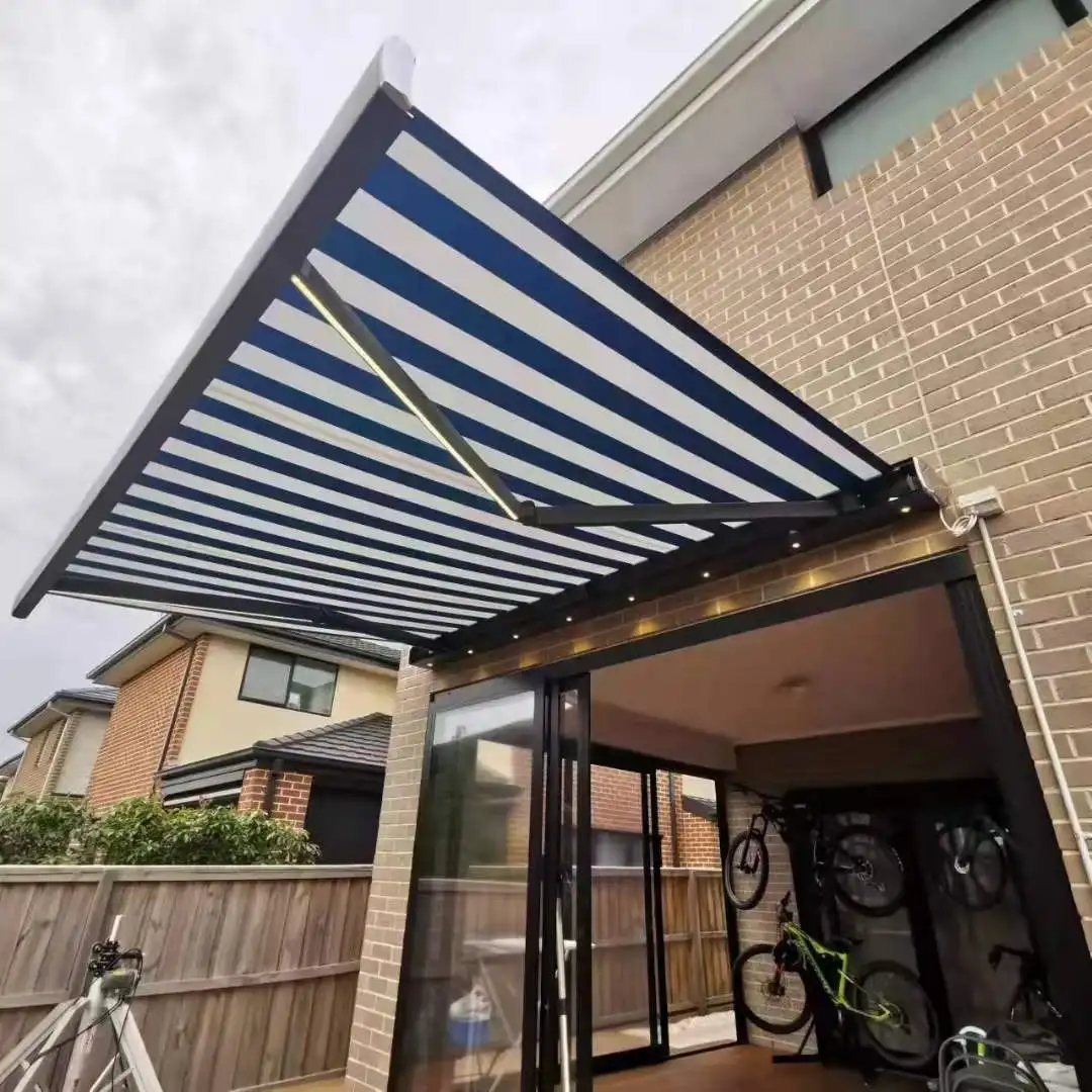 Electric Full Box Awning Outdoor Aluminum Alloy Canopy Retractable Villa Balcony Terrace Retractable Awning With Light