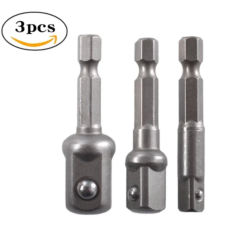 3Pcs Drill Socket Adapter Impact Drill Extension Drill Bits Bar Socket Adapter 1/4 3/8 1/2 Size Hex Shank Square Head Drill Bit