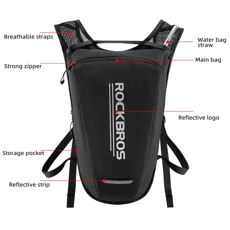 Imagem -05 - Rockbros Nova Equitação Bolsa de Água Hidratação Mochila 2l Bexiga de Água Reservatório de Água Reflexivo Estável Correndo Bolsa Colete Mochila