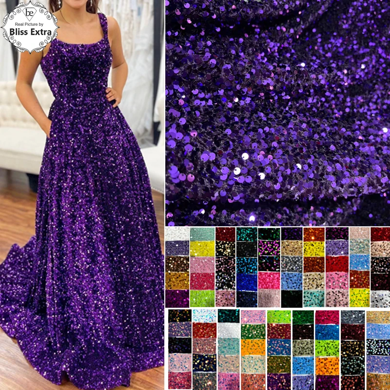 

Роскошная фиолетовая бархатная ткань с блестками для вечернего выпускного платья, блестящая ткань с блестками для свадебных фонов, штор и поделок своими руками