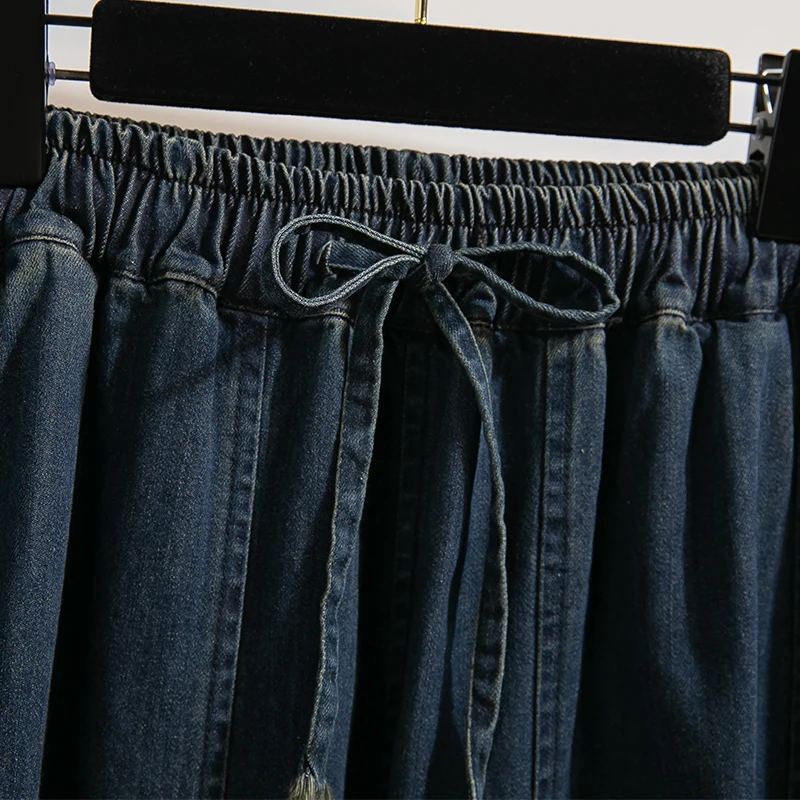 Mulheres 2025 nova chegada alta cintura elástica perna larga solta calças jeans plus size jeans estilo coreano tamanho grande jeans