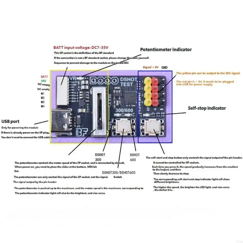 DSHOT ESC Tester Module for Benches Checks, DSHOT300 DSHOT600 Testing Board for Remote Builders H8WD