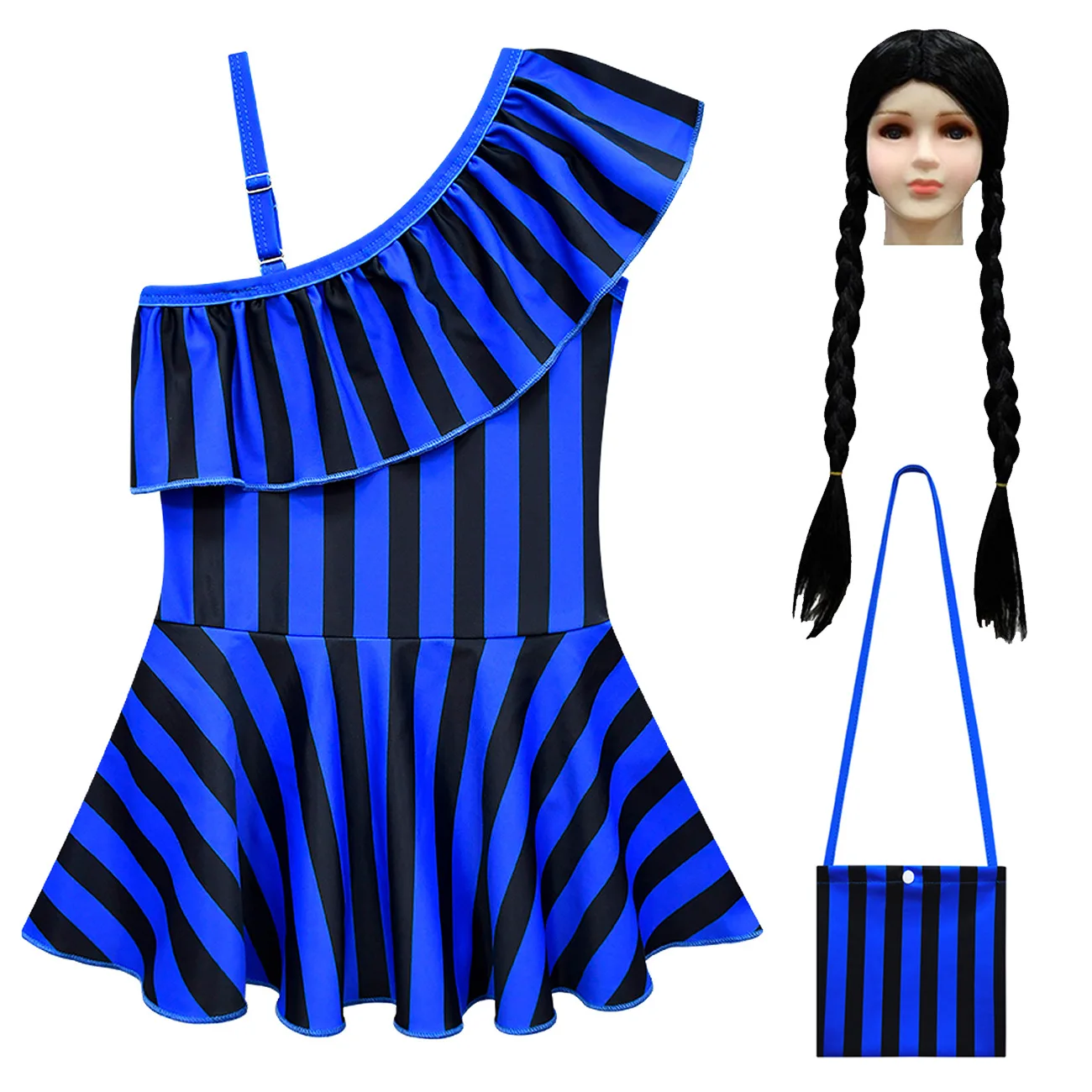 Girls Cosplay Costume Wednesday Addams Family Addams Kids Swimsuit lapel One-piece Swimsuit Summer Children Bikini Clothes image 2
