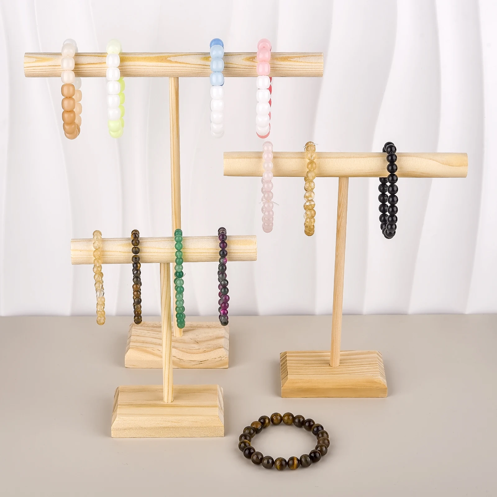 

Portable Hard Wooden Bracelet Chain T-Bar Rack Jewelry Display Stand for Bangle Watch Necklace Home Organization Holder Showcase