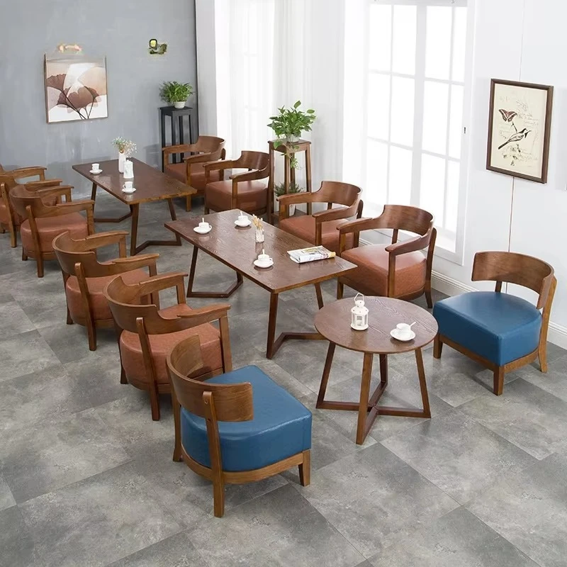 

@#Tea Shop Cafe Lounge Seating Western Restaurant Office Minimalist Solid Wood Furniture Set Small Sofa