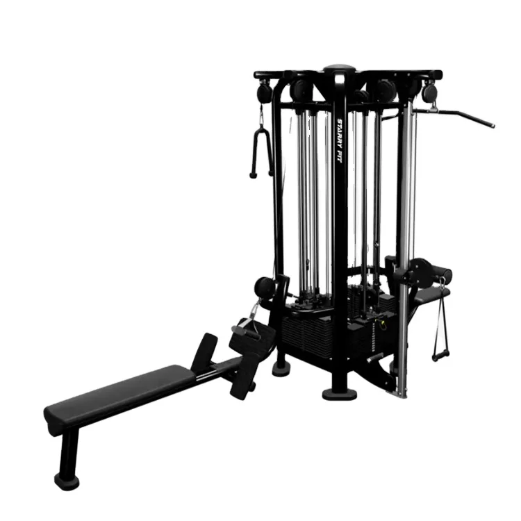 Home 4-Station Steel Multi-Functional Fitness Gym Equipment with Free Weights for Arms and Comprehensive Workout