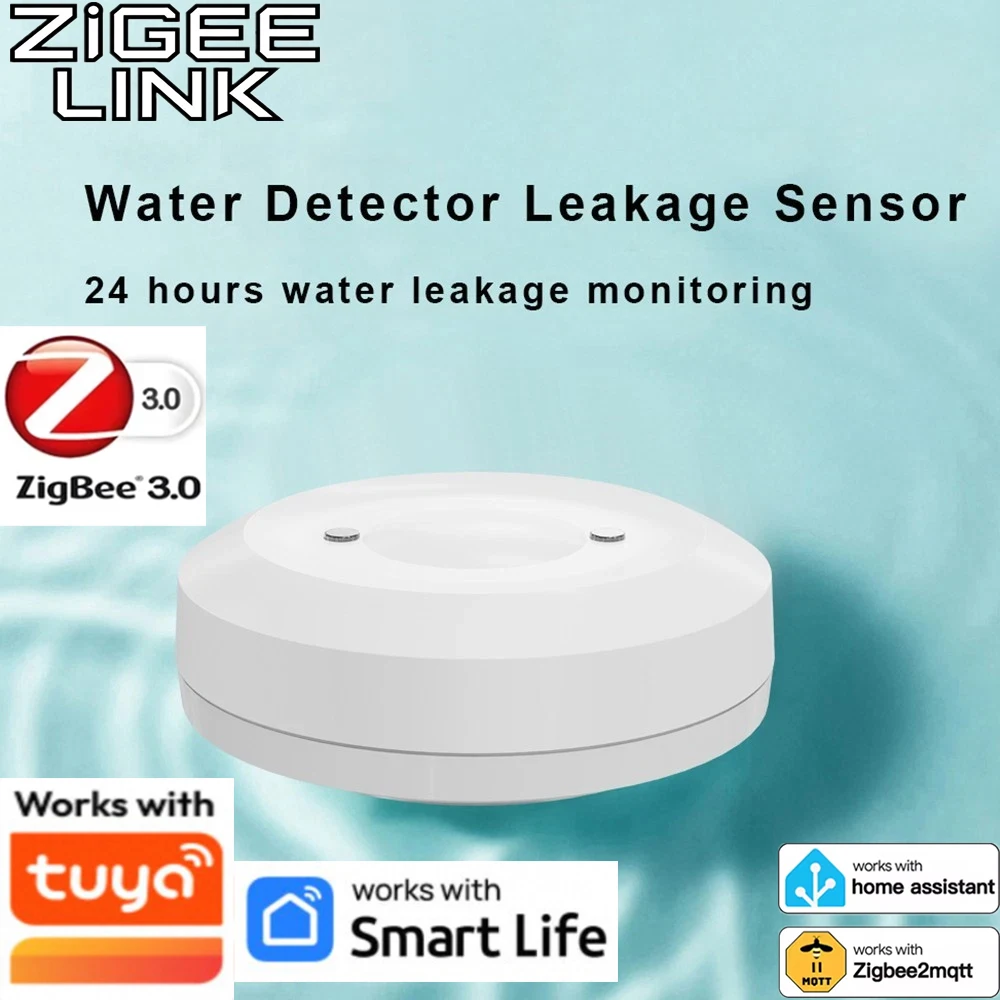 Zigbee 3.0 Water Leak Detector Smart Flood Alarm Leakage Sensor APP Notification for Tuya Kitchen Bathroom Alexa Google Home