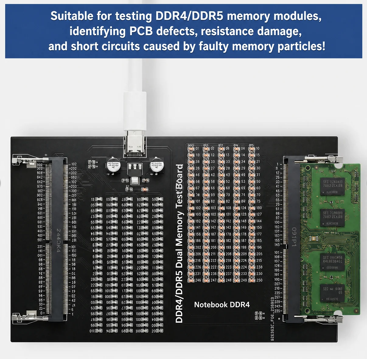 Laptop DDR4 DDR5 2 In 1 Memory Module Tester With LED Light Notebook RAM Fault Detector For Memory Repair Test PCB Defects Imped