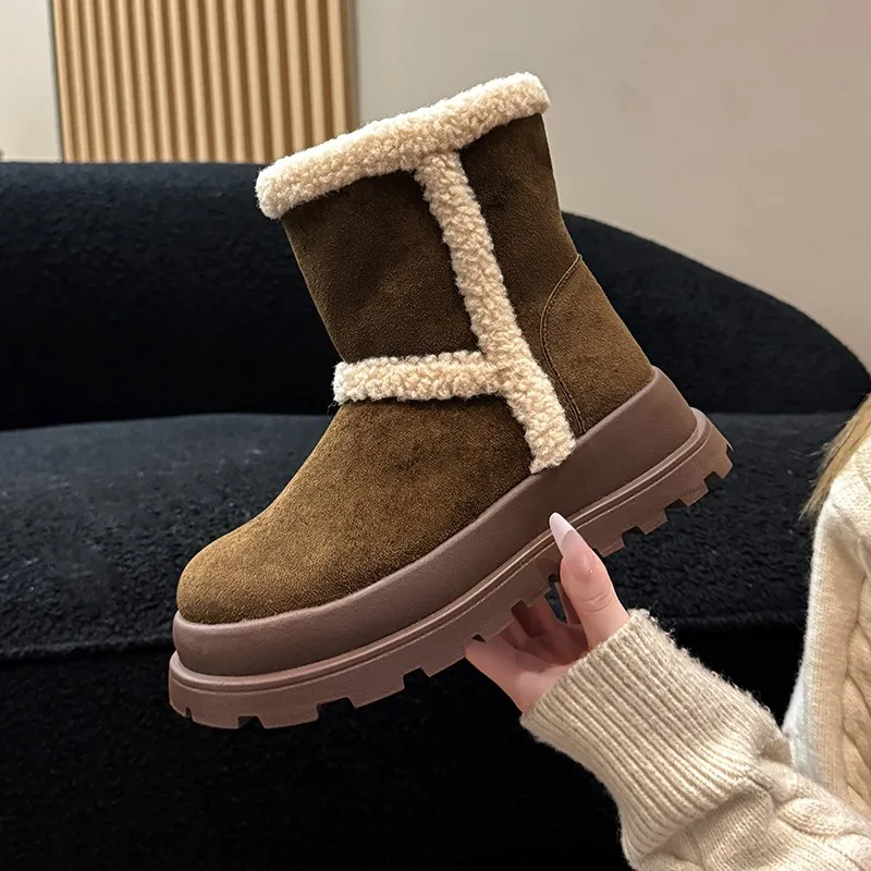 Winter New Plush Raised Thick Soled Women's Shoes Warm Fashionable Versatile Cotton Shoes Casual Comfortable Snow Boots 416