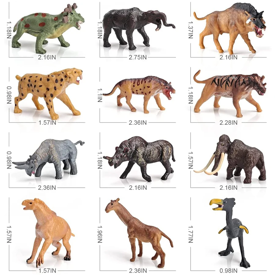 Realistic Mini Prehistoric Wild Animals Figurines Toy Primitive Animal Model Toy Woolly Mammoth Saber-Toothed Tige Figures 12pcs