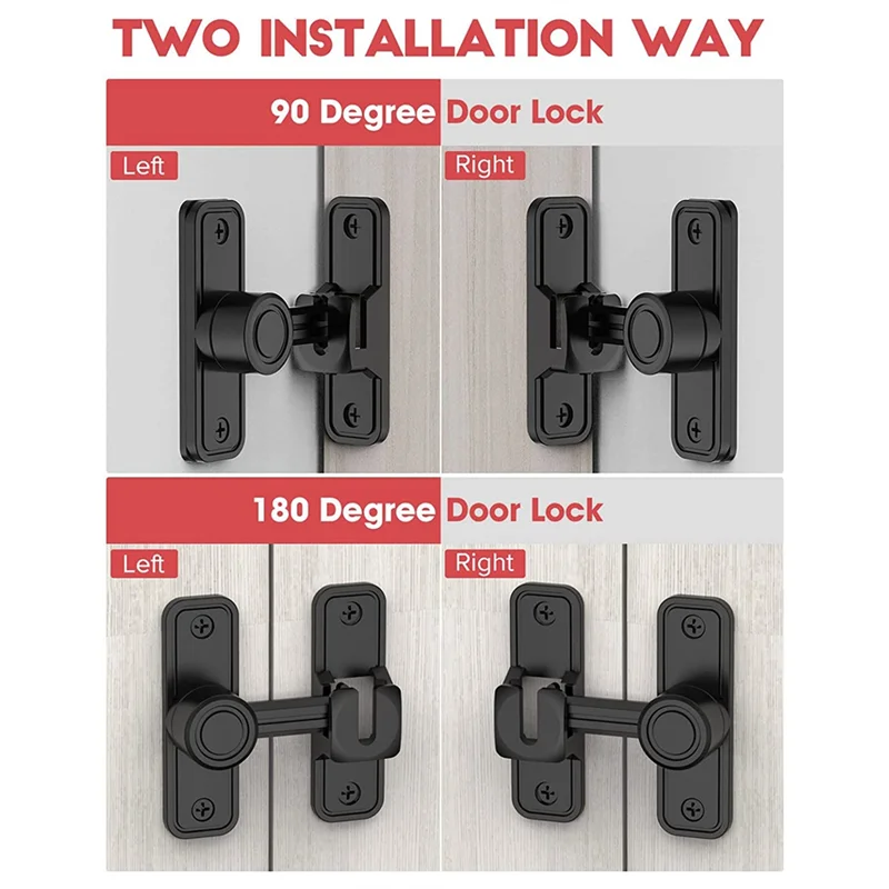 Heavy Duty Gate Latches 90 Degree Right Angle Barn Door Lock Anti-Theft Sliding Door Lock Latch for Garden Black