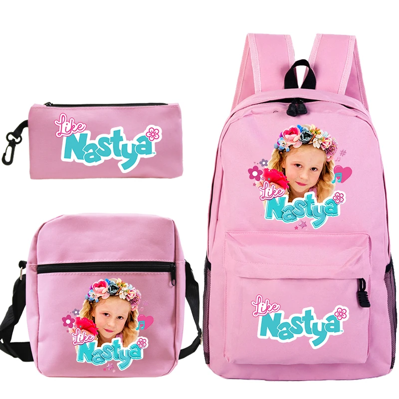 3pcs Set Like Nastya Backpack Shoulder Bag Pencil Case Kawaii Girl Pattern School Bags for Girls Sport Portable Kids Backpack