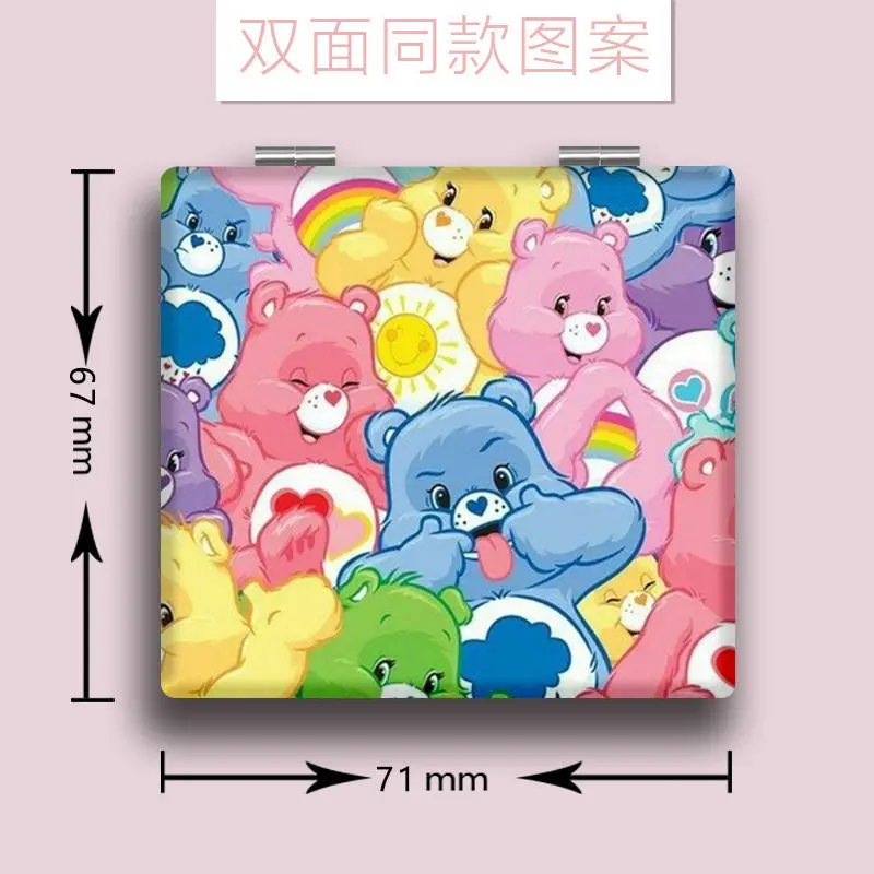 مرآة مكياج محمولة من كيوت كير بير، مرآة مكياج قابلة للطي على الوجهين، مرآة مكياج مربعة الشكل للفتيات للخروج