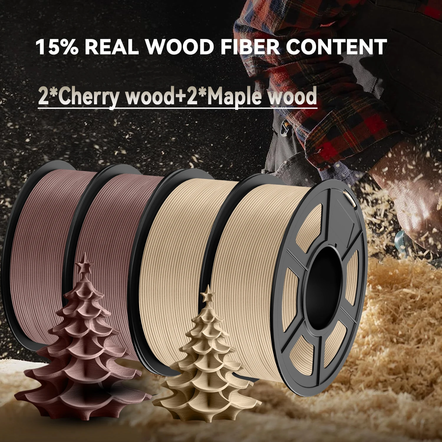 JAYO 4 Rollen/Set Holz-PLA 3D-Filament 1,75mm 1,1KG PLA Holztextur 3D-Drucker-Filament 15% Holzfaser 3D-Druckmaterialien