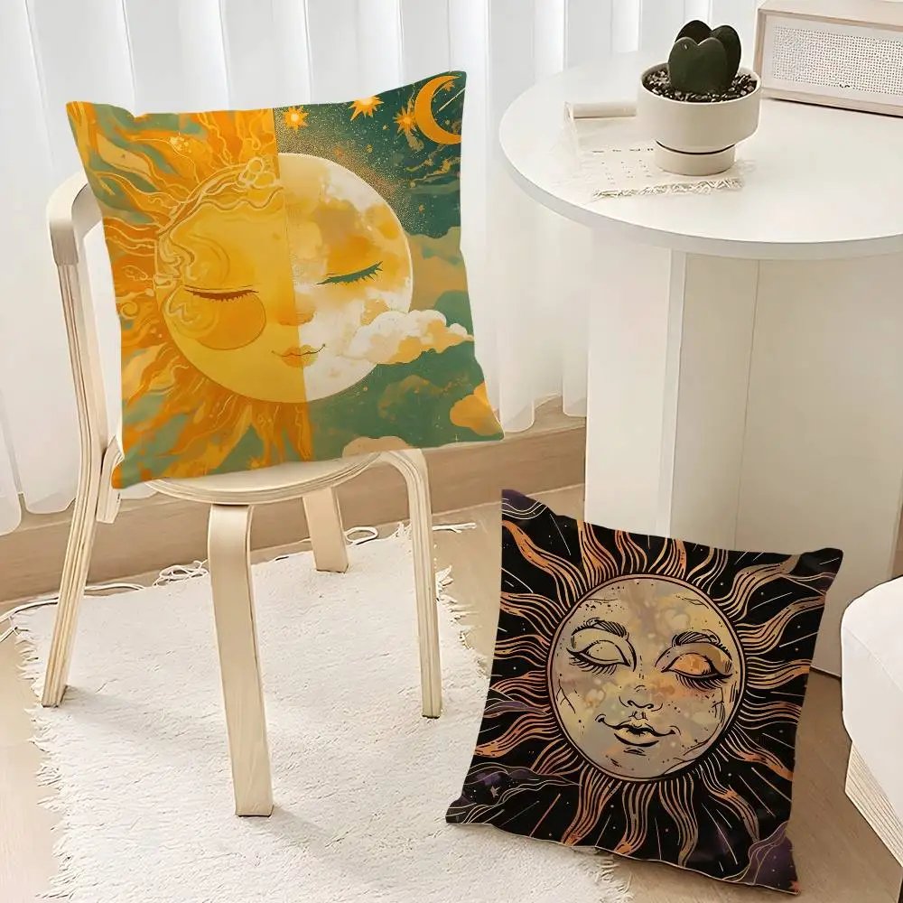 Bohemia Moon and Sun Pillow Case  Plush Fabric Soft  Pillowcase Double Sided Print Cushion Cover Household Gifts