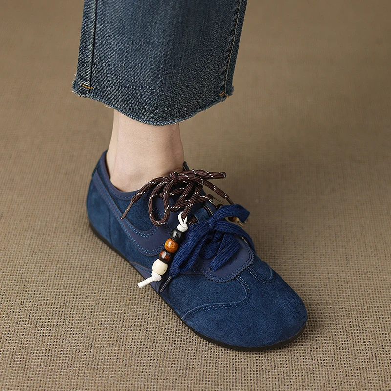 Women's Shoes Flats Casual Sneakers Round Toe Barefoot Woman Elegant Low Heel Stylish Trend Luxury High Quality Blue Vulcanize