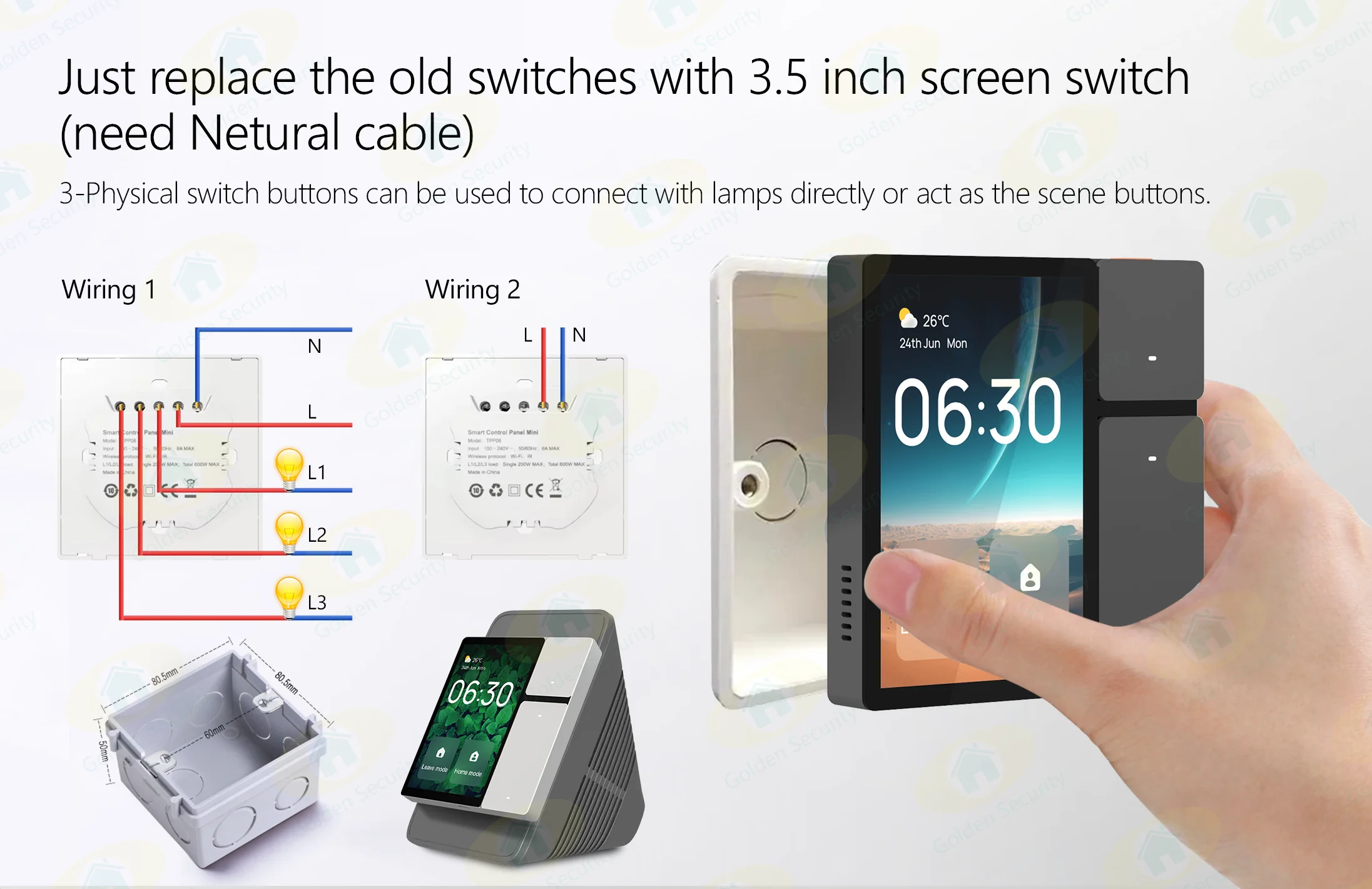 Nuovo design 3.5 ''schermo centrale 3 Gang Wifi pulsanti interruttore di controllo della casa interruttore di controllo della casa intelligente Mini EU