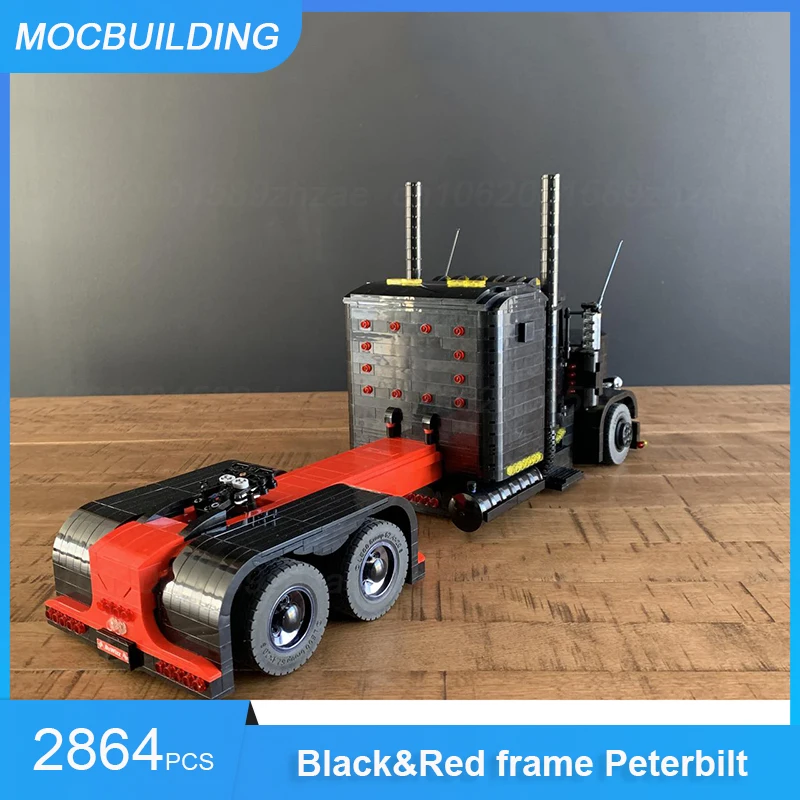 Black and Red Frame Peterbilt Truck Model MOC Building Blocks DIY Assemble Bricks Transportation Toys Gifts with Motors 2864PCS