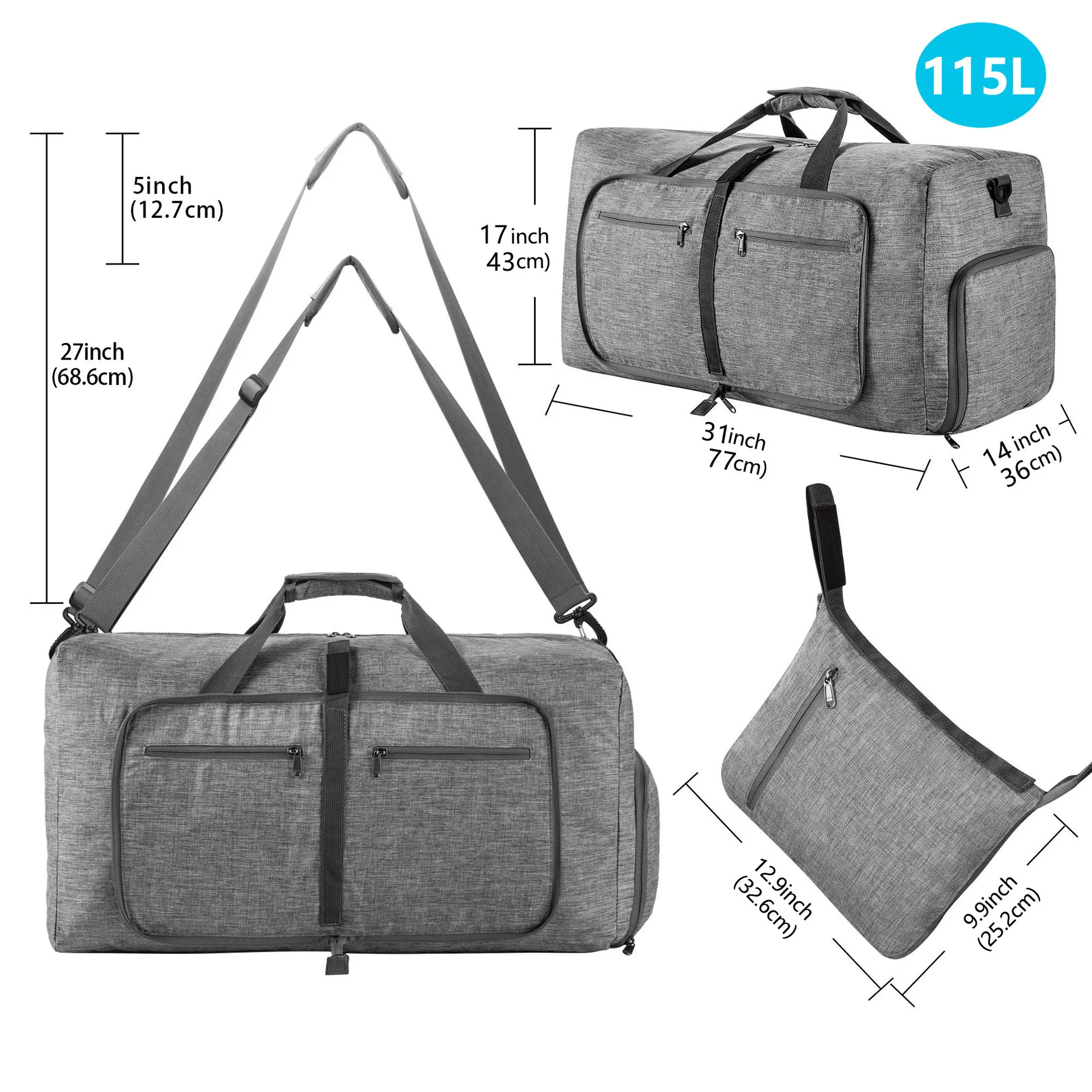 Bolsa de viaje de tela Oxford de gran capacidad, bolsa de entrenamiento de Fitness, bolsas de entrenador deportivo con separación seca y húmeda, bolsas de zapatos, 115L