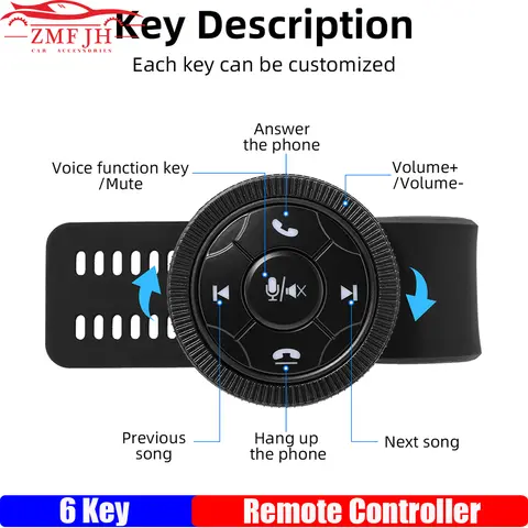 범용 무선 블루투스 호환 6 키 자동차 스티어링 휠 원격 제어 GPS 스마트 버튼 키 볼륨 컨트롤러 사용자 정의