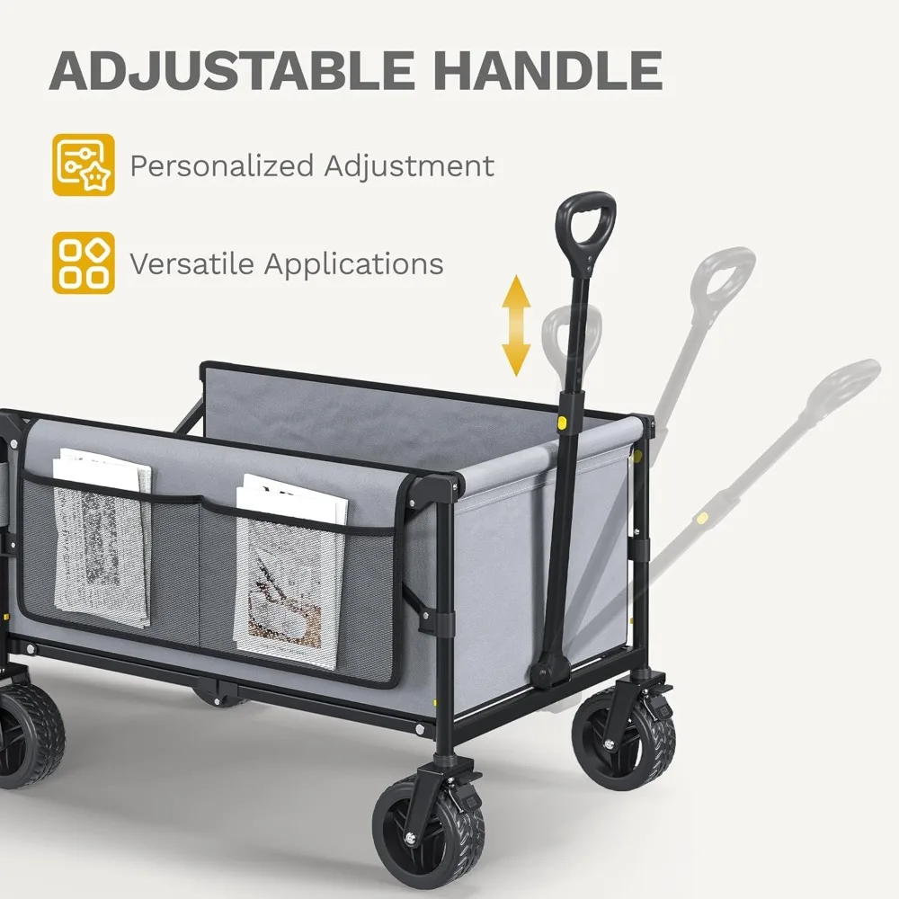 Extra Long 45-inch Collapsible Heavy-Duty Wagon Cart with Tailgate, 265 lbs Capacity, All-Terrain Wheels for Outdoor Activities