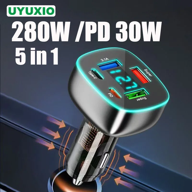 PD 30W Super Fast USB C Car Charger Adapter 280 With Voltage Display for iPhone 15 Pro Max 14 iPad Macbook Samsung Oppo Huawei