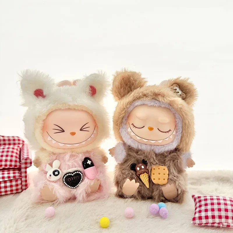 لدمى Labubu الكرتون لطيف صغير أفخم ملابس دمى حزام فستان أطفال مع سروال داخلي أفخم الحيوان الملابس الدمى DIY بها بنفسك اكسسوارات الهدايا