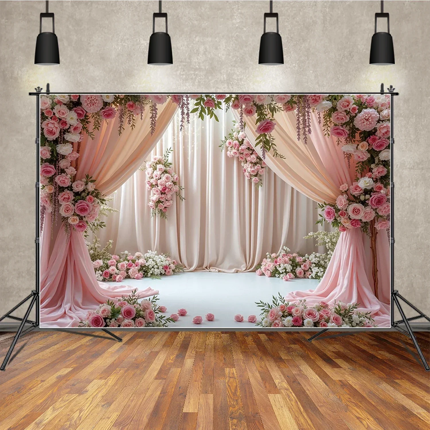 MOON.QG Wedding Ceremony Background Photography Drapes Bloom Draping Fabric Photocall Backdrop Women Photo Studio Accessories