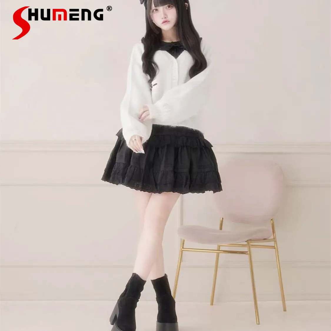 

Japanese Style Elegant Sweet Girl's Embroidered Ruffles Layered Cake Skirt High-waisted A-line Versatile Lolita Skirts for Women
