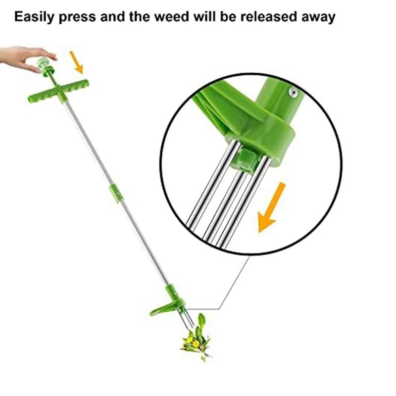 Stand Up Weeder Manual Weeding Tool + Long Handle Stand Up Heavy Duty Garden Weeding Tool For Garden