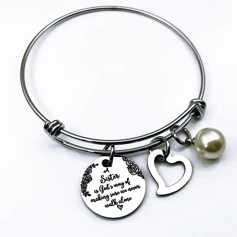 Sister Bracelets Stainless Steel Bangle Adjustable Heart Charm Bracelet Stainless Steel Bangle Adjustable Heart Charm Bracelet