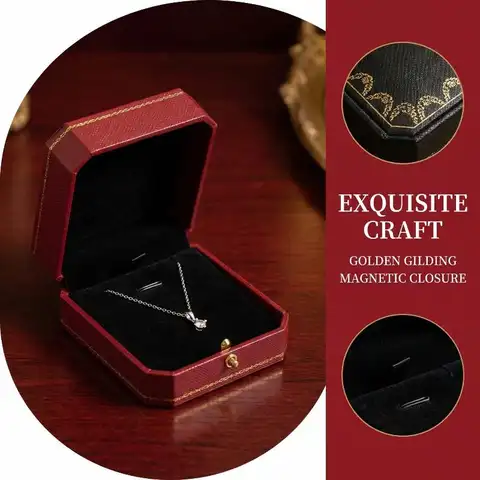 Necklace Display Box Velvet Lining Pendant Storage Case Classic Vintage Minimalist Jewelry Desktop Wedding Gift Display Holder
