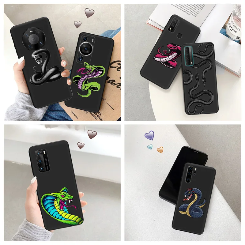 Silicone Black Phone Case for Motorola G200 5G G30 G31 OneFusion Snake Cobra Red Python Huawei P40 P30 P20 P Smart iphone6 Cover