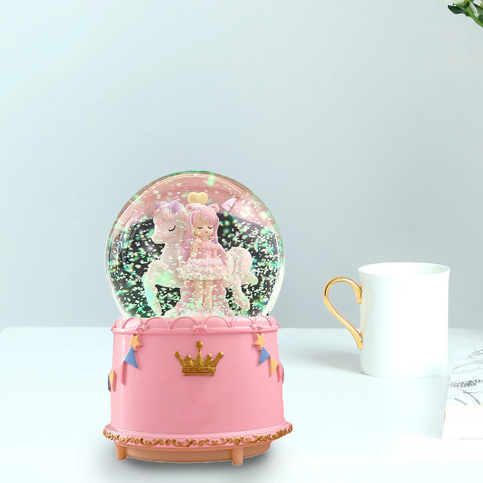 Crystal Ball Music Box Cute Cartoon Look Snowflake Rotating Crystal Ball Music Box for Girls Children 3D Crystal Ball Music Box