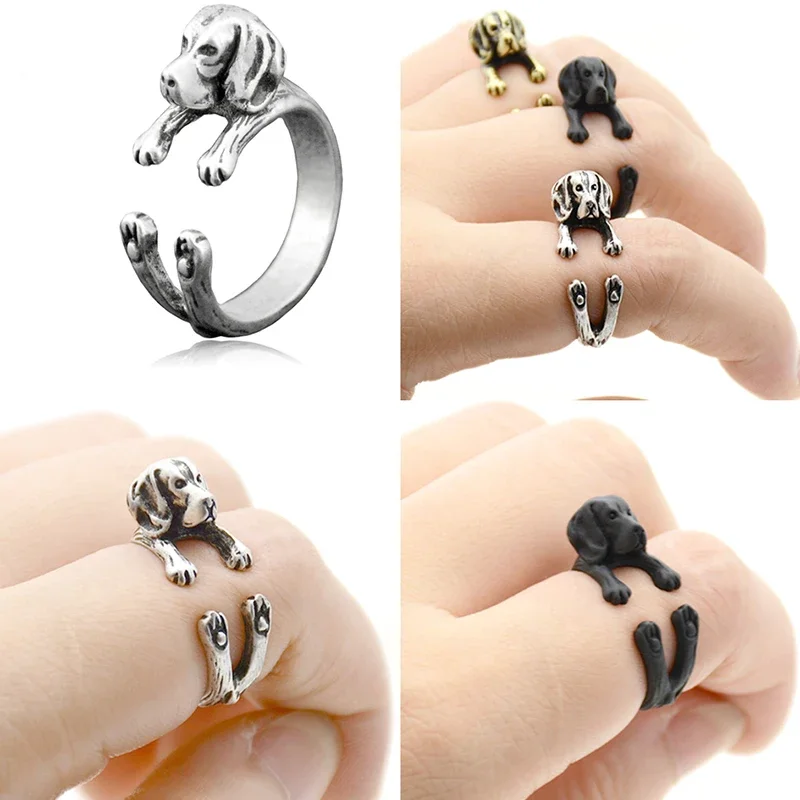 6 Style Beagle & Chow Chow & Pit Bull & Rottweiler & Griffon Bruxellois Dog Wrap Rings for Women Anel Animal Pet Ring Men