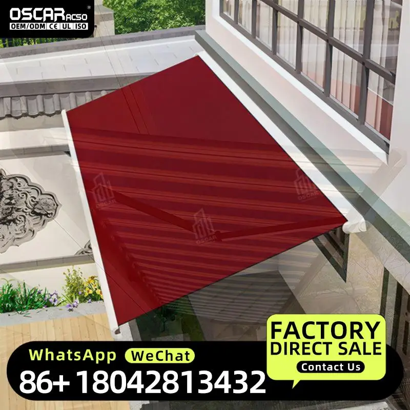 Imported Full Cassette Retractable Waterproof Windproof Aluminum LED Electric Awning for Patio Terrace Yard Retractable Awning