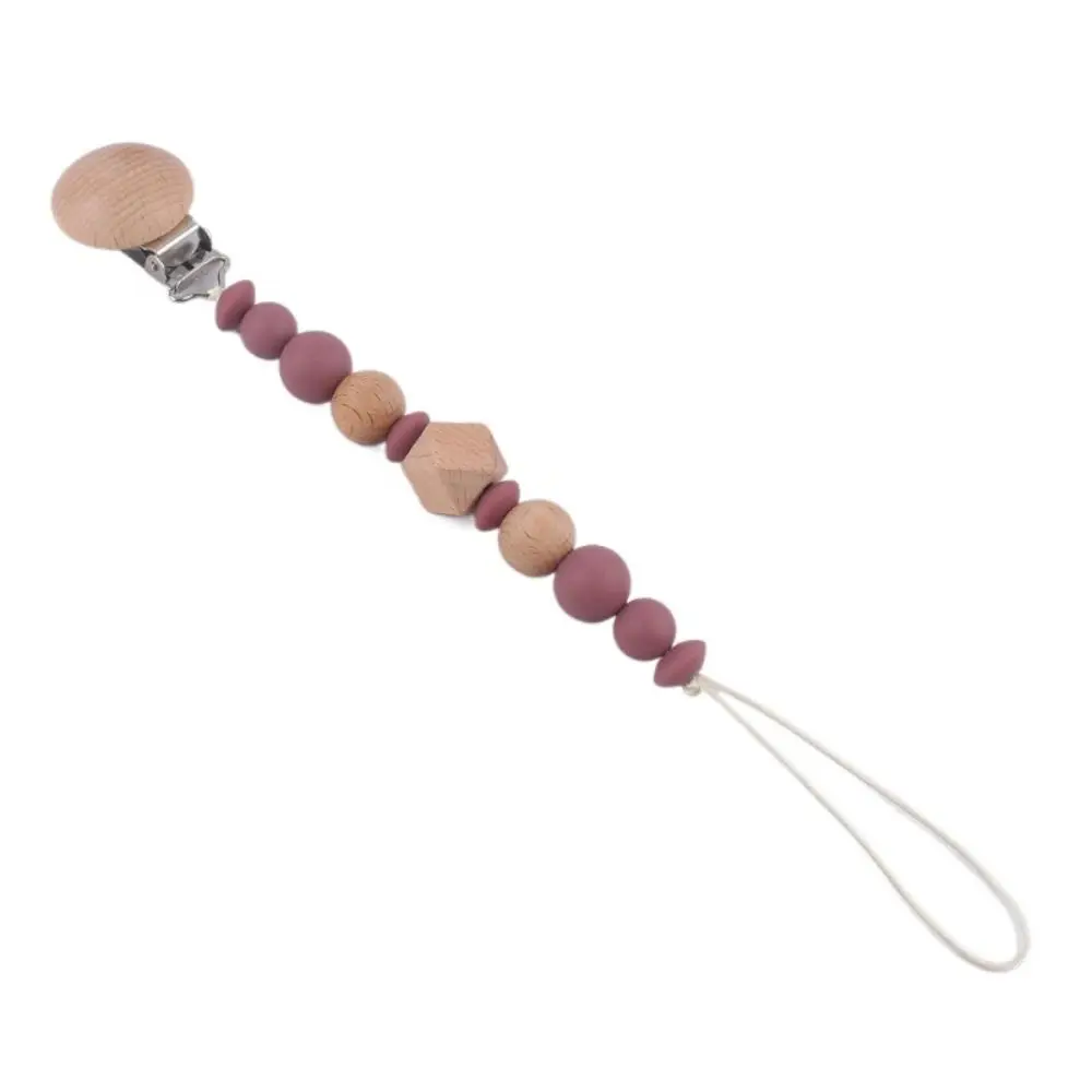 Dummy Clips Pacifier Holder Clips Octagonal Space Beads Wood Baby Pacifier Chain Soother Holder Nipple Holder Clips