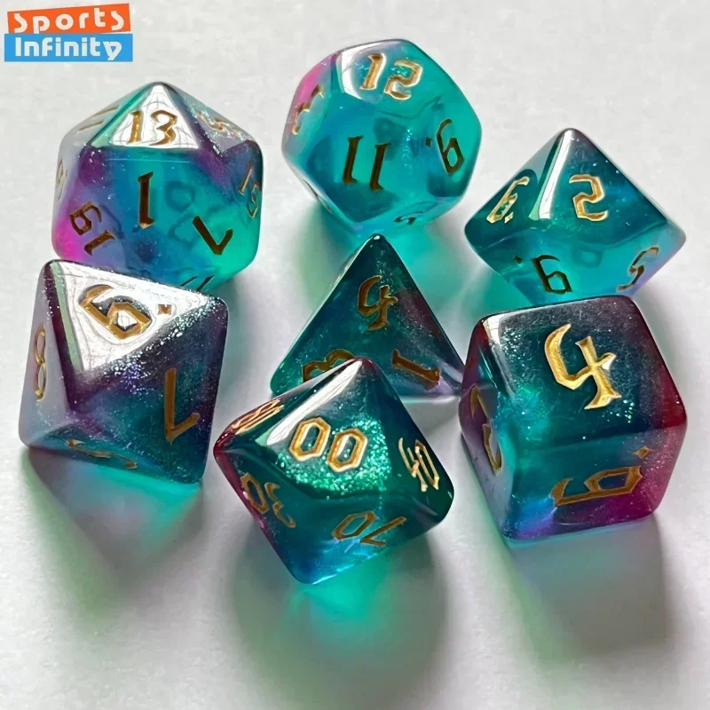 7 Uds. De nuevos dados de colores dobles, Kit de dados digitales poliédricos con fuente dorada para TRPG RPG D20 D12 D10 D8 D6 D4, juego de mesa