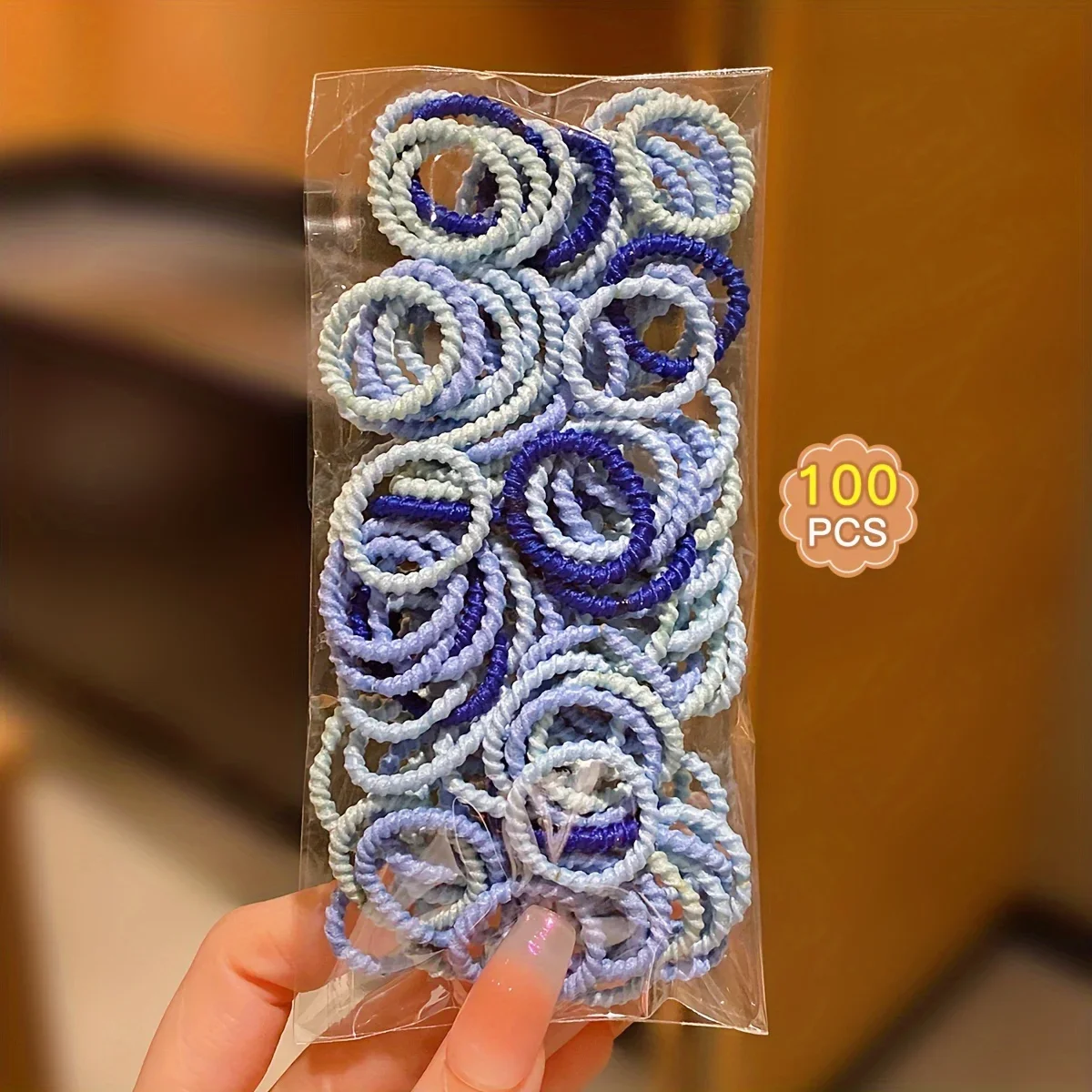 100/200/300pcs Girls Hair Accessories, Blue  SeriesSpiral Elastic Hair Ties view 5