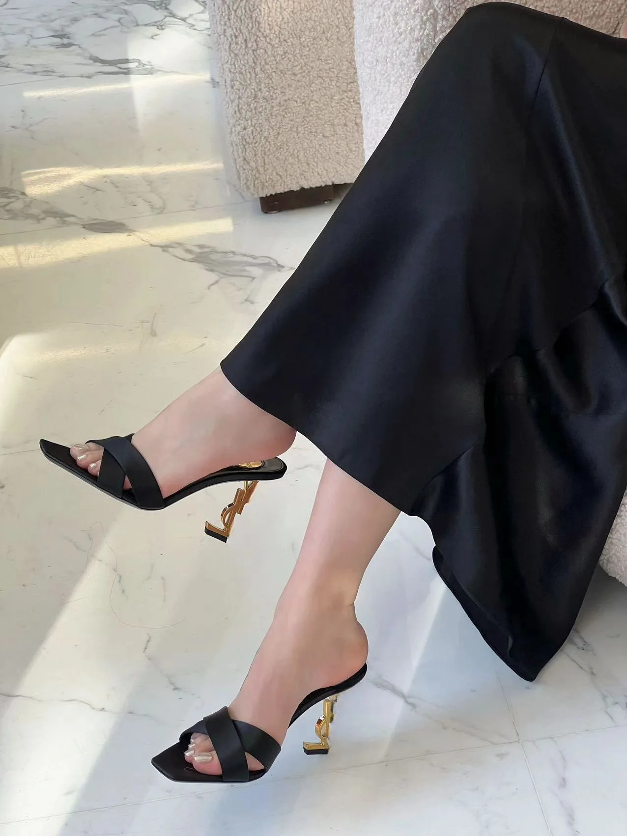 Sandalias de tacón alto con letras sexys para mujer, de verano, para exterior, transpirables, de corte bajo, a la moda, con s...
