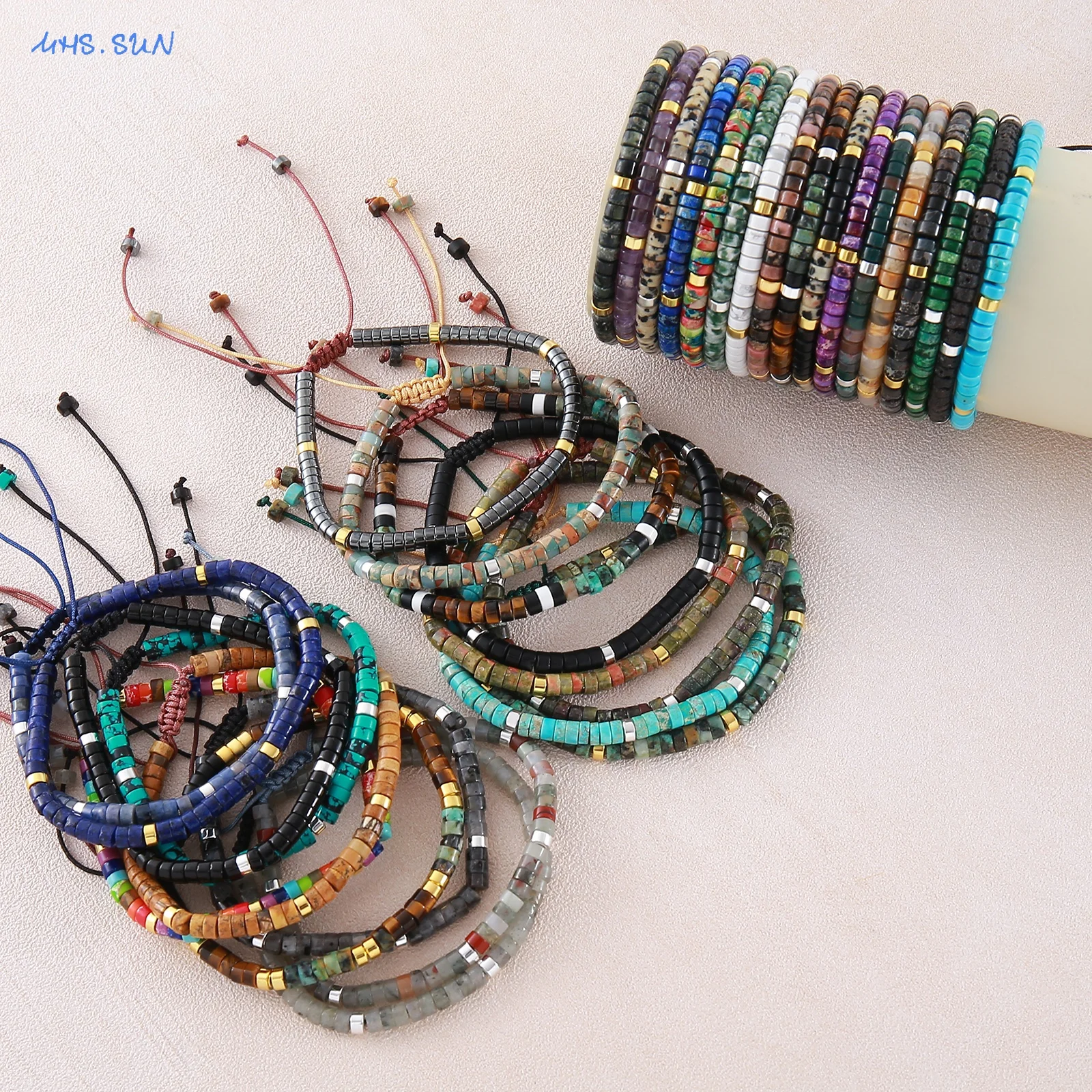 MHS.SUN Multicolour Natural Stone Beaded Bracelets For Women Men Bohemian Braided Rope Bracelet Handmade Party Jewelry 1PC