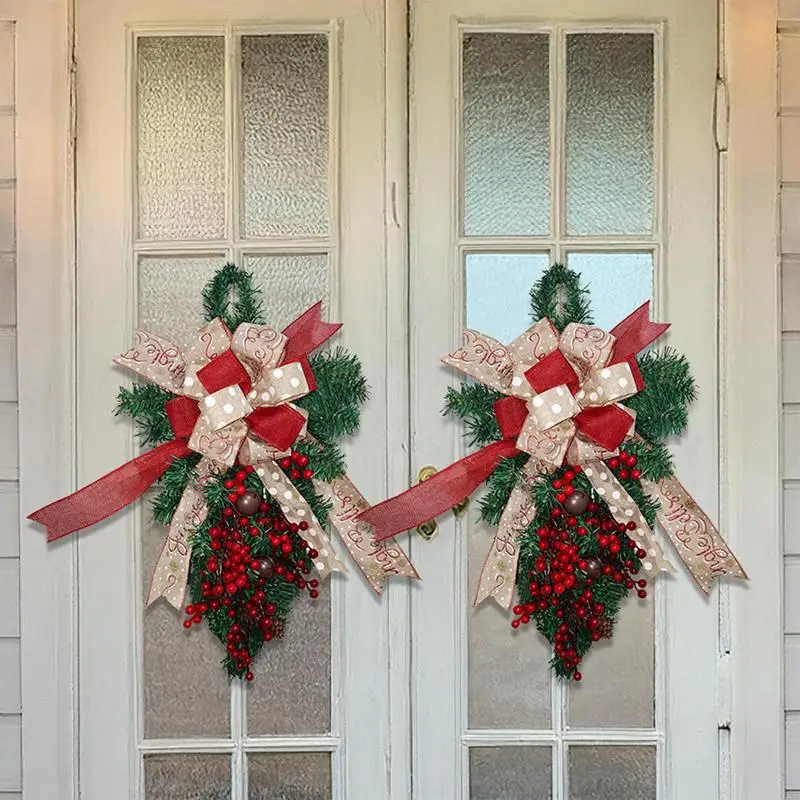 Christmas Swag Wreath 23.62 In Christmas Door Swag With Pine Cones Red Berries Holiday Favor Artificial Teardrop Decorative Swag