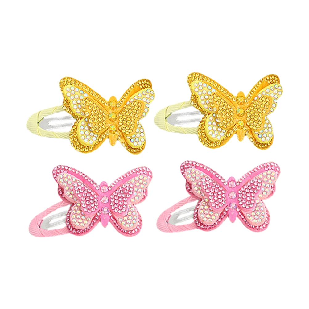 

4pcs Butterfly Hair Clips for Girls Decorative Rhinestone Clips Pink Alloy Childrens Hair Accessories Snap Closure