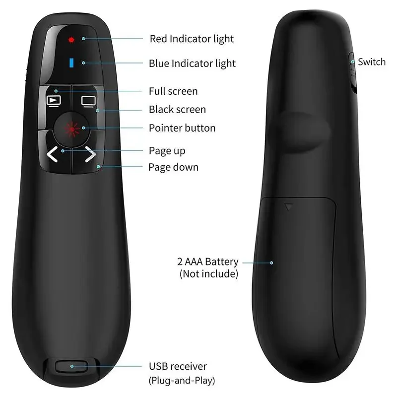 PPT Slide Advancer Pen 2.4GHz Wireless Powerpoint Pen Presentation Clicker USB Remote Control F-lip Presenter Pointer