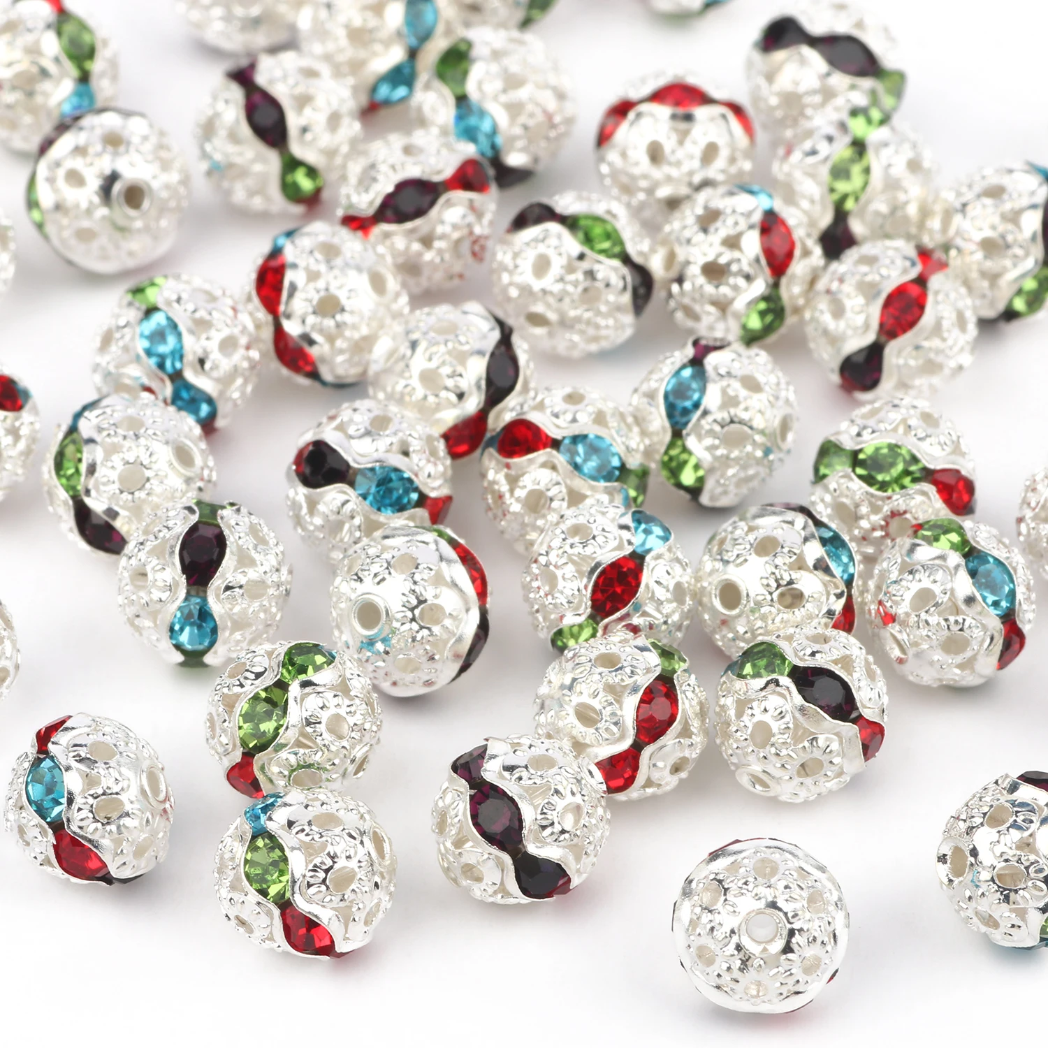 50pcs Multicolor AB Rhinestone Balls Crystal Loose Spacer Round Beads for Jewelry Making DIY Bracelet Accessories 6/8mm