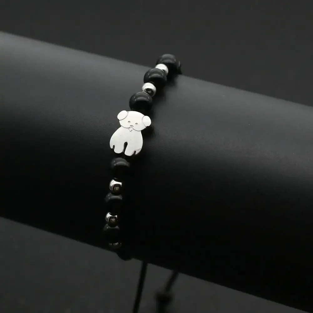 Cute Stainless Steel Bear Bracelets For Men Women Natural Stone Handmade Beaded Thread Braid Friendship Bracelet Couple Jewelry