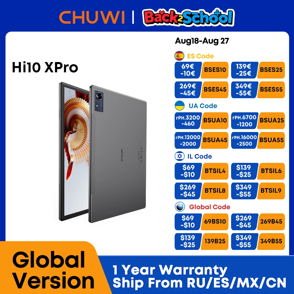 

Планшет CHUWI Hi10X Pro, 4 + 128 ГБ, 10,1 дюйма, Android 13, 2,4 7000мА ч